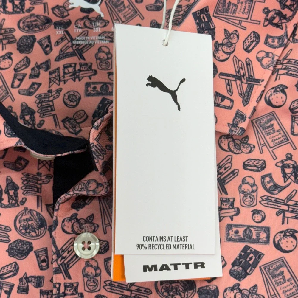 Puma Peach Stand Polo Men XXL Pink Fruit MATTR Graphic Golf Shirt 630579 03